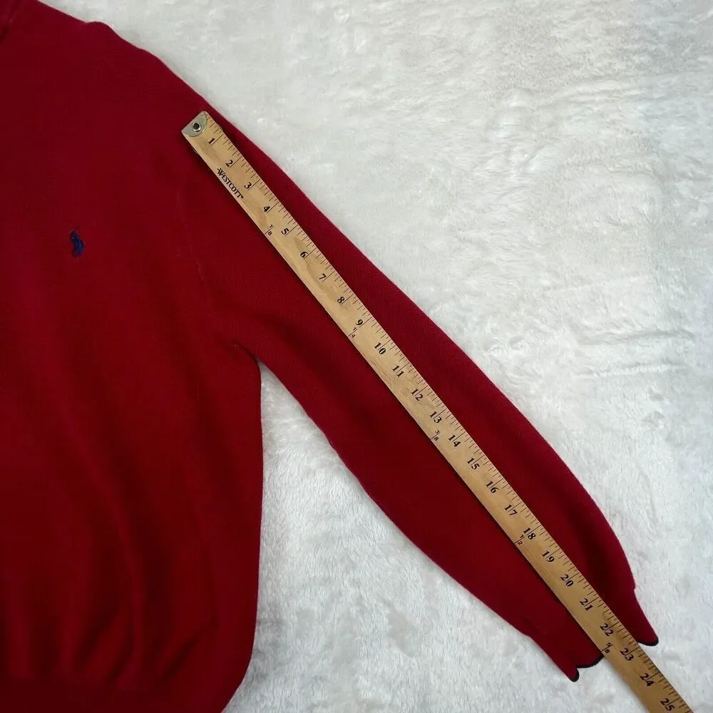 Polo Ralph Lauren Sweater Mens XL Red Pima Cotton Waffle Knit Quarter Zip Pony - Picture 9 of 11